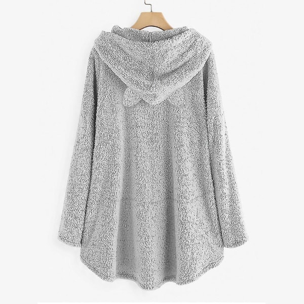 Huvtröja i fleece för kvinnor Vinter Varm Casual Sweatshirt Cat Ears Design Lös tröja Gray 2XL