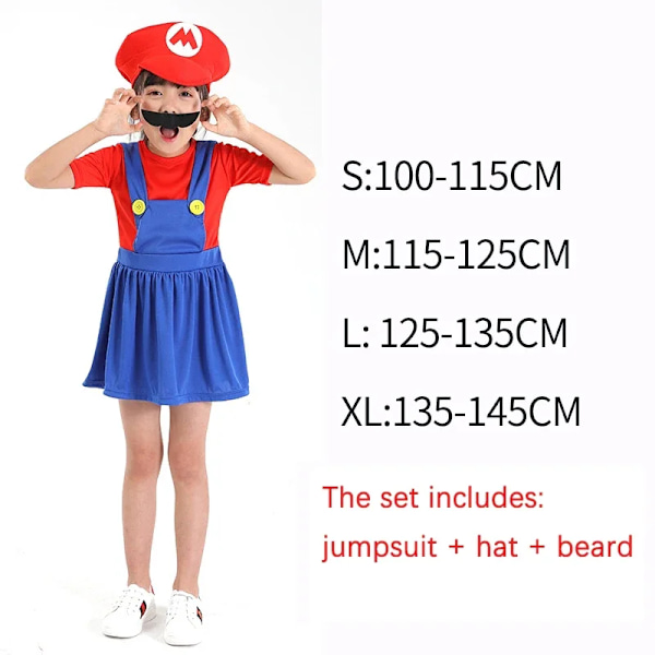 Vuxna barn spel rolig superbror Mari Bros Fantasia jumpsuit man klänning kostym anime cosplay kostym karneval halloween kostym M Girl Red style