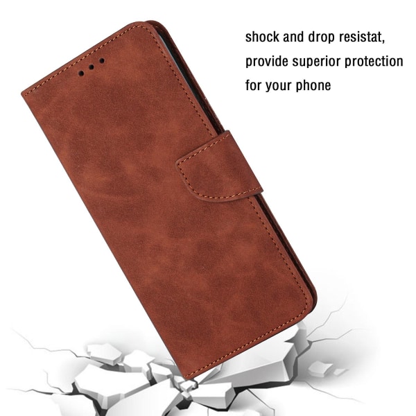 För Xiaomi Redmi Note 12 4g Enfärgad Pu Läder Phone case Stativ Plånbok Flip Cover med rem Brown