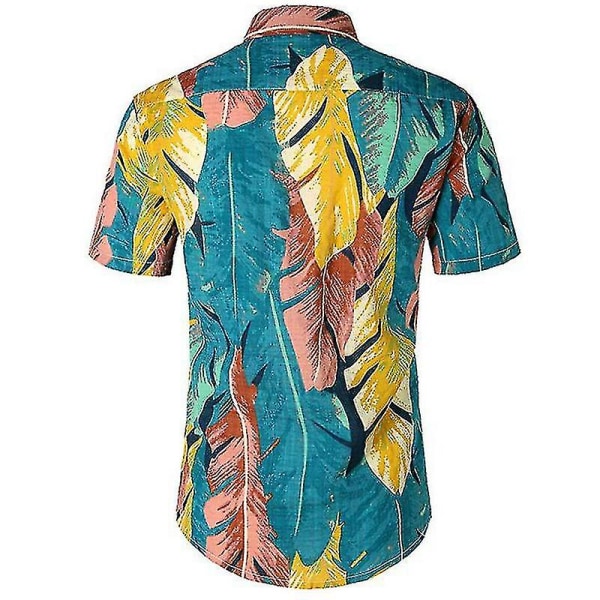 Män Hawaii Beach Shirt Holiday Aloha Summer Casual Kortärmad Button Up Shirts Toppar Blue Leaves 2XL