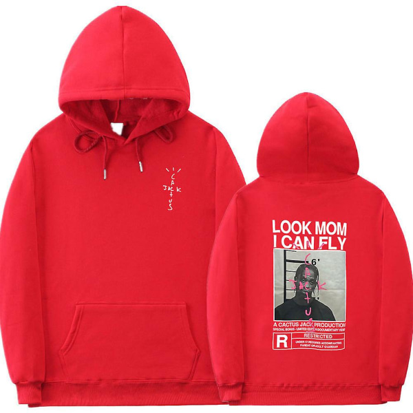 Cactus Jack Hoodie Män Kvinnor Dubbelsidig print Utseende Mamma I Can Fly Travis Scott Hoodies Unisex Hip Hop Streetwear Red L