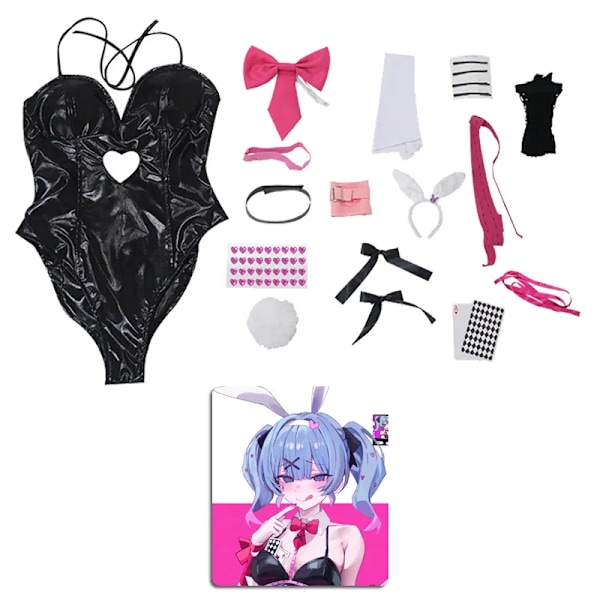 Miku Rabbit Hole Cosplay Peruk Svart Lackläder Bunny Girl Sexig Söt Halloween Cosplay Kostymer Huvudbonader Kläder Bågar Flicka XXXL Style B