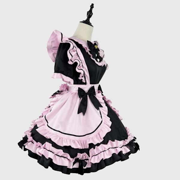 Anime Gotisk Lolita JSK Klänning Kort Ärm Kawaii Rosett Piga Festklänningar Cosplay Katter Flicka Harajuku Söt Rosa Volanger Svart L 1