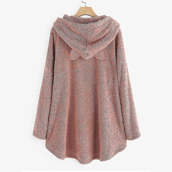 Huvtröja i fleece för kvinnor Vinter Varm Casual Sweatshirt Cat Ears Design Lös tröja Pink 2XL