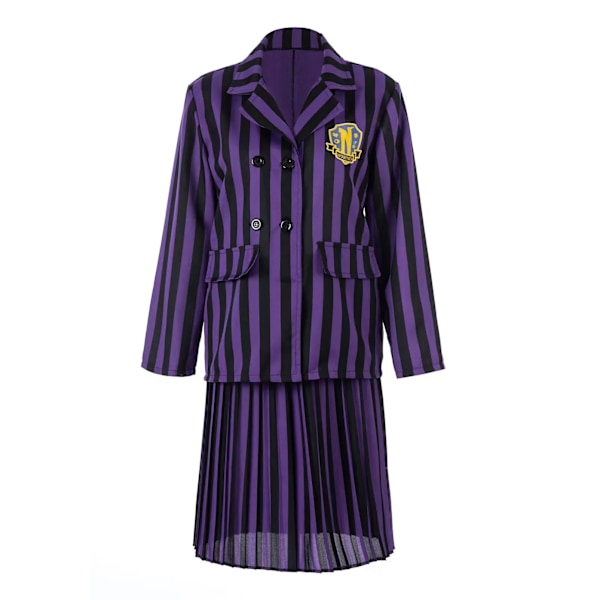Wednesday Addams Cosplay Familjekostym Vuxna Barn Nevermore Skoluniform Jacka Kjoldräkt för Kvinnor Halloween Festkläder One Size wig 1