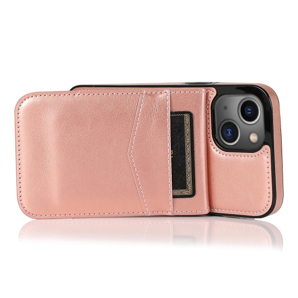 Telefon Kickstand Case För Iphone 14 Plus, Korthållare Pu Läder + Tpu Cover Rose Gold