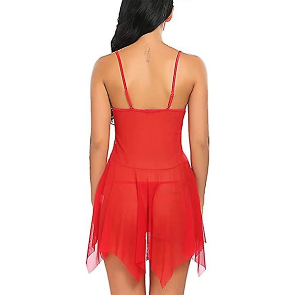 Damunderkläder Set Mjuk Babydoll Spetskopp Sling Nattkläder Mesh Chemise Sovkläder Klänning Red S