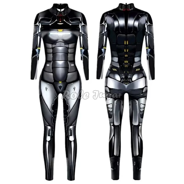 Robot Punk Jumpsuit Sexig Dam Cosplay Kostymer Fancy Halloween Fest Färgglad Utskrift Skelett Bodysuit För Män XL 16