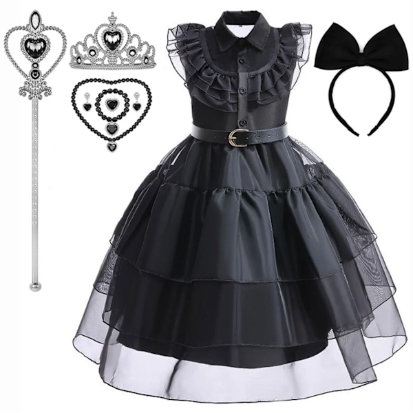 Flickor Wendsday Klänning Barn Halloween Svart Familjekläder Barn Dans Cosplay Kostym Prinsessa Jul Fantasy Dress2 04 5-6T(130)