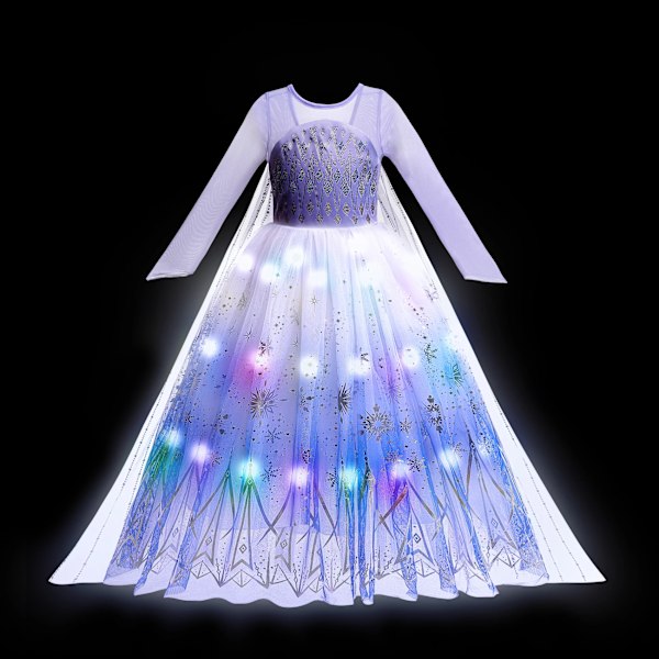 Elsa Anna LED-ljus Prinsessklänning Flickor Elf Rapunzel Barn Kalas Kläder Halloween Cosplay Frozen Askungen Kostym Anna Dress 5-6T (130)