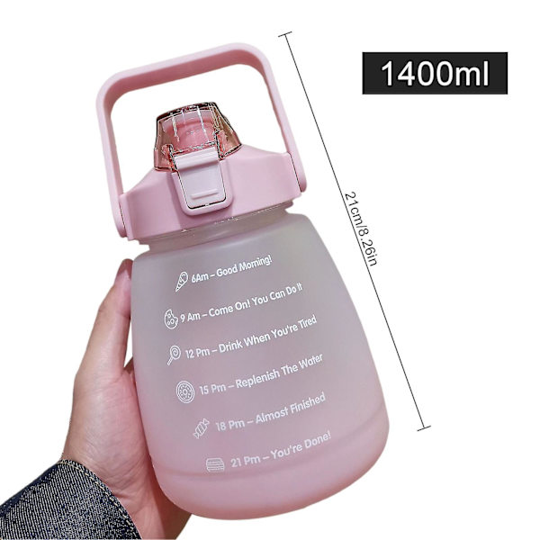 1400 ml vattenflaska med tidsmarkör Läcktät sugkopp Lätt att bära Bärbar läckagesäker utomhussportvattenkokare - Jxlgv pink