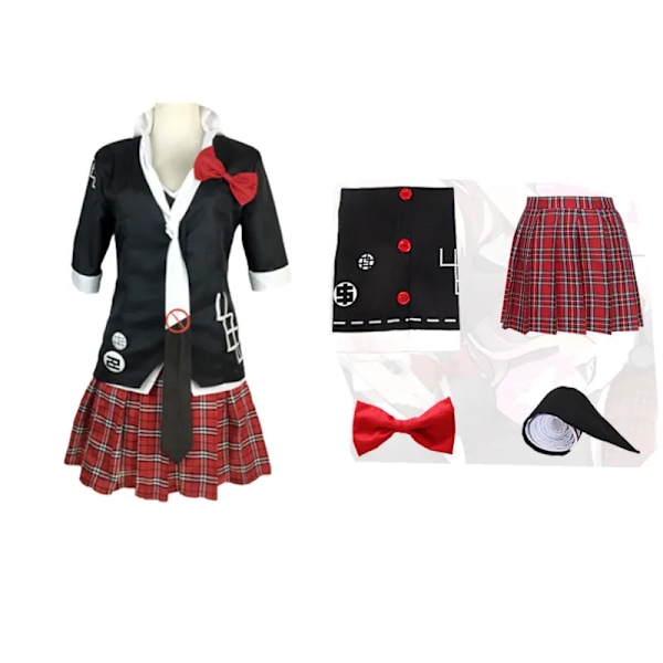 Anime Danganronpa Enoshima Junko Cosplay Kostym Uniform Cafe Arbetskläder Kort Kjol Dubbel Svans Fläta Peruk Halloween Kostym XS costume