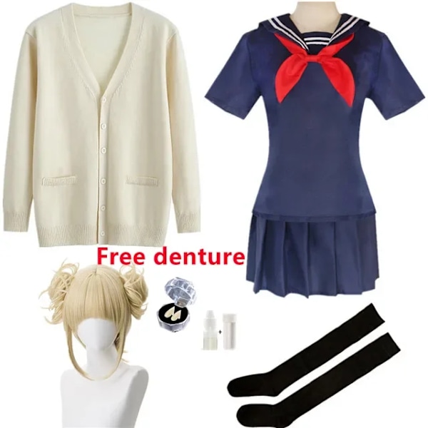 Anime My Hero Academia Himiko Toga Cosplay Kostym JK Uniform Kjolar Tröja Kappa Halloween Jul Kläder Kvinnor XS 7