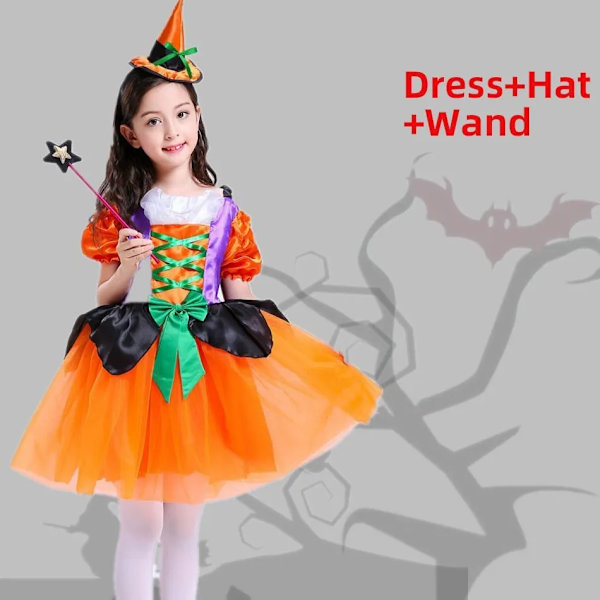 Barn Häxa Kostym Flickor Saga Trollkarl Klänning Barn Halloween Pumpa Kläder Baby Fladdermus Spindel Fest Cosplay Outfit 2-15T DV16F0 4-5 Years