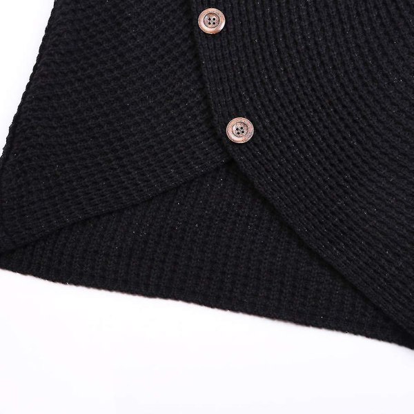 Vinter Lös Turtleneck Tröja Långärmad Knapp Casual Pullover För Kvinnor Black L