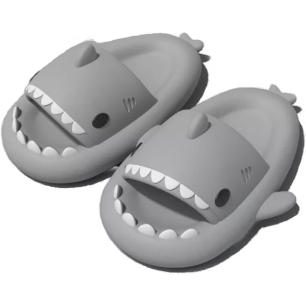 Shark Haj Tofflor, Lämplig för vuxna och barn Söt Tjock Sula Hajar Halkfria Tofflor Inomhus Duschtofflor Sandaler Shark Slippers Grå 24/25 EU