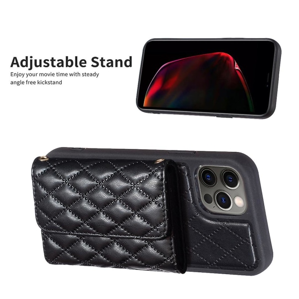 Bf23-stil för Iphone 12/12 Pro -kortplatser Cover Pu-läderbelagd Tpu Kickstand- case Black