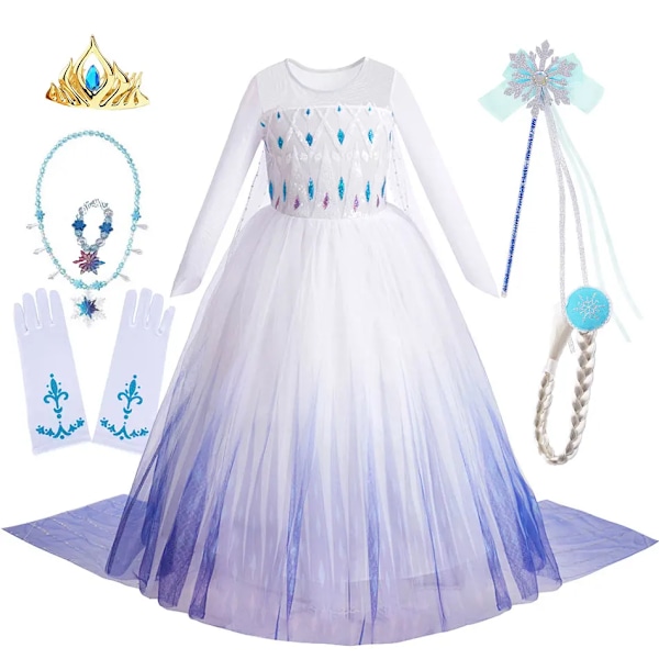 Disney Kids Frozen Födelsedagsfest Prinsessklänning Vit Elsa Paljetter Mesh Vestidos Halloween Cosplay Snödrottning Karneval Kostym elsa outfit 02 2T(100)