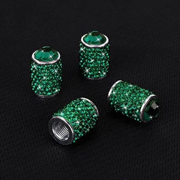 ToBeQueen Bling däckventilkåpor, 4-pack handgjorda däckkapslar i kristall i rhinestone Universal biltillbehör Dammtät ventilstamskydd för bil/ I-Green