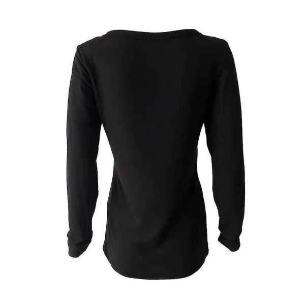 Kvinnors höst-/vintermode V-ringad print Långärmad Casual Lös T-shirt Plus Size Black M