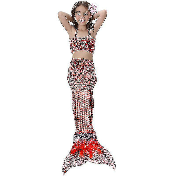 Barn Flickor Mermaid Tail Bikini Set Badkläder Baddräkt Simdräkt Red 9-10 Years