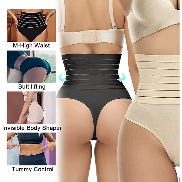 TNSLAND 2 Pièces String Gainante Ventre Plat Femme Culotte Gainante Sculptantes Tanga Taille Haute Amincissante Invisible