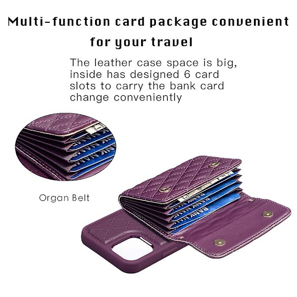 Bf23-stil för Iphone 12/12 Pro -kortplatser Cover Pu-läderbelagd Tpu Kickstand- case Dark Purple