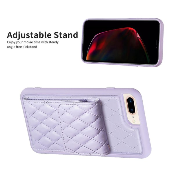 Bf22-stil för Iphone 6 Plus / 6s Plus / 7 Plus / 8 Plus Kickstand Läder+tpu- case Korthållare Cover Purple