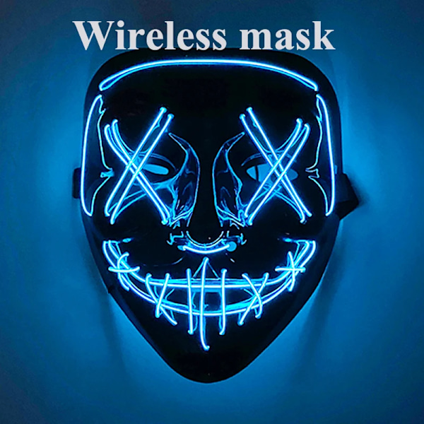 2024 Halloween Trådlös Rave Mask Dekoration Luminous LED Purge Mask Neonljus Glödande För Karneval Mörka Nätter wireless mask 07