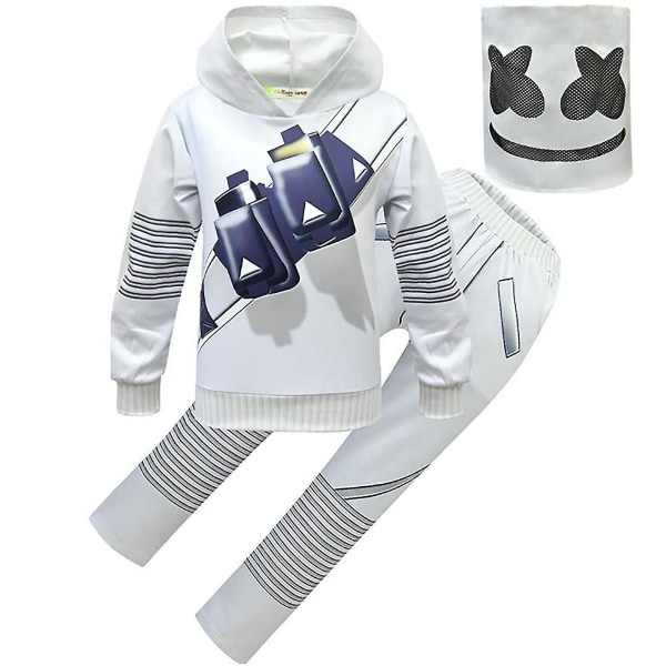 Barn Marshmallow Cosplay kostym Halloween festklänning Set Sweatshirt Byxor Huvudbonader 8-10 Years