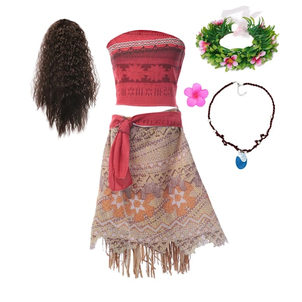 Moana Klänningar Flickor Barnkläder Cosplay Vaiana Prinsessklänning Halsband Peruk Barn Karneval Fest Sommar Disney Kostym Set Moana Set 03 11-12T(160)