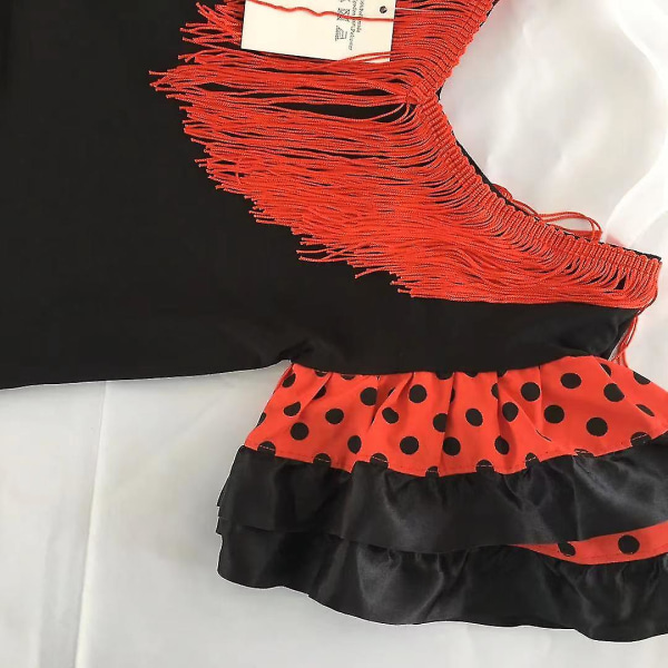 Tjejklänning Vacker spansk flamencodansarkostym Barns april Sevilla Föreställningar Dansoutfit XS(2-4 Y) Red Black Frills