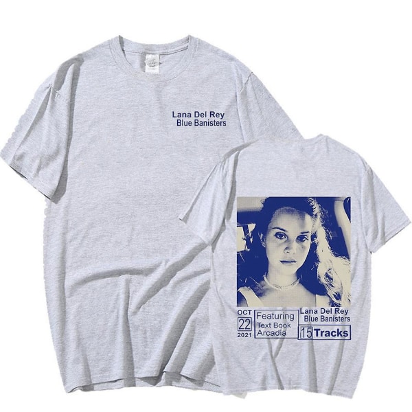 Sångerska Lana Del Rey T-shirt Blå räcken Musikalbum Kortärmade Grafiska T-shirts Vintage Harajuku T-shirts Streetwear Unisex Gray XL