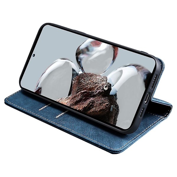 Texturerat cover för Xiaomi Redmi Note 12 Turbo / Poco F5 5g Rfid blockerande plånbok Magnetisk läder Flip Stand Case Blue