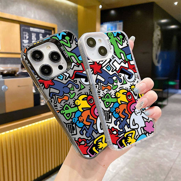 Tecknad Frostad Dubbellager Färg Silver Phone case Lämplig för Iphone 15 Case Cover Stil D Vit Ypmd0945