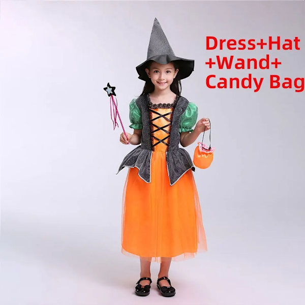 Barn Häxa Kostym Flickor Saga Trollkarl Klänning Barn Halloween Pumpa Kläder Baby Fladdermus Spindel Fest Cosplay Outfit 2-15T DV16K0 2-3 Years