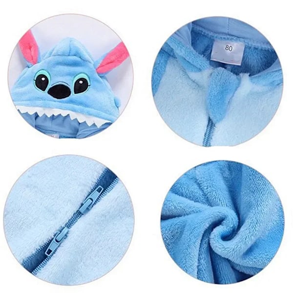 Unisex Baby Flannel Stitch Cosplay Romper Animal Onesie Kostym Huva Cartoon Outfit Suit 90(13-18M)-Anime mov 07