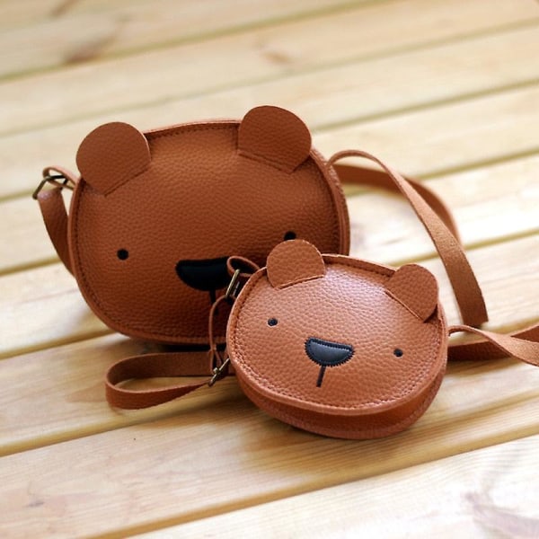 Björnryggsäck vinter barn flickor söt pojke mode cross body messenger mini läderväska pu läder axelväska barn Khaki m