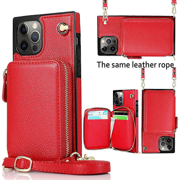 Crossbody Rfid Blocking Dragkedja Case Kompatibel Iphone 14 Pro Max/14 Pro/14 Plus med kortplats iPhone 14 Plus Red
