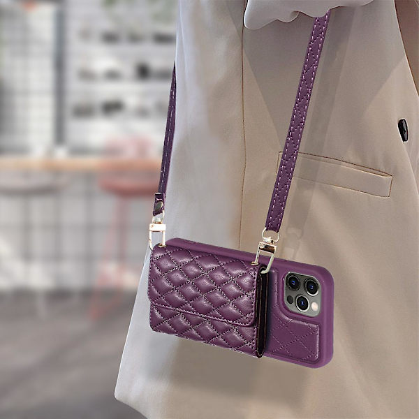 Bf23-stil för Iphone 12/12 Pro -kortplatser Cover Pu-läderbelagd Tpu Kickstand- case Dark Purple