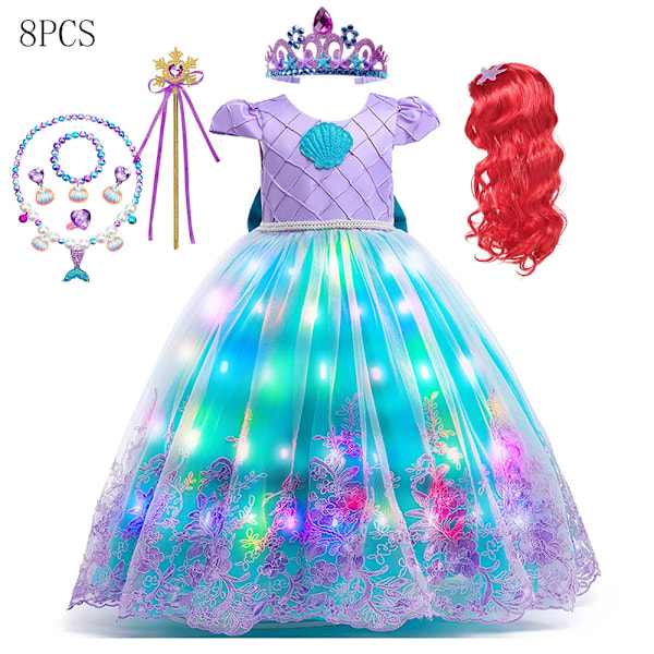 Disney Ariel sjöjungfruklänning med LED-ljus, cosplayklänning för barn, lyxig prinsessklänning för födelsedagsfest LED Mermaid 7 9-10T(150)