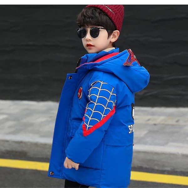 Spider-man huvjacka för barn Varm vinterkappa Blue 100CM