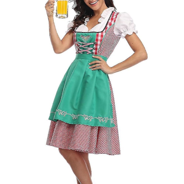 Oktoberfestdräkt för kvinnor Vuxen Dirndl tysk traditionell bayersk ölkarneval Fraulein Cosplay jungfruklänning Green XL