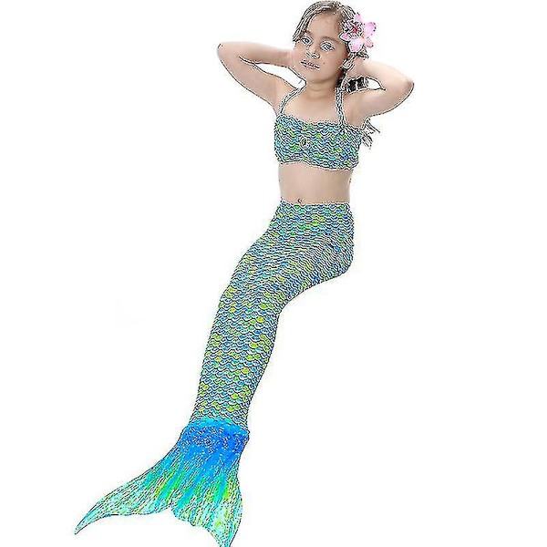 Barn Flickor Mermaid Tail Bikini Set Badkläder Baddräkt Simdräkt Green 8-9 Years