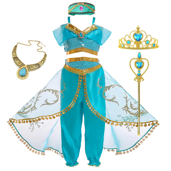 Flickor Jasmine Klänning Aladdin Prinsessa Magisk Lampa Karneval Festkläder Vestidos Halloween Fest Cosplay Klänning Set C 2-3T (Size 100)