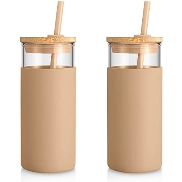 tronco 20 oz glasglas glas vattenflaska sugrör Silikon skyddshylsa bambu lock - BPA fri - bärnsten Amber 2 Count (Pack of 1)