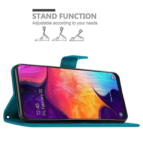 Samsung Galaxy A50 4G / A50s / A30s Cover Case Case - med blommönster och stativfunktion och kortplats FLORAL BLUE Galaxy A50 4G / A50s / A30s