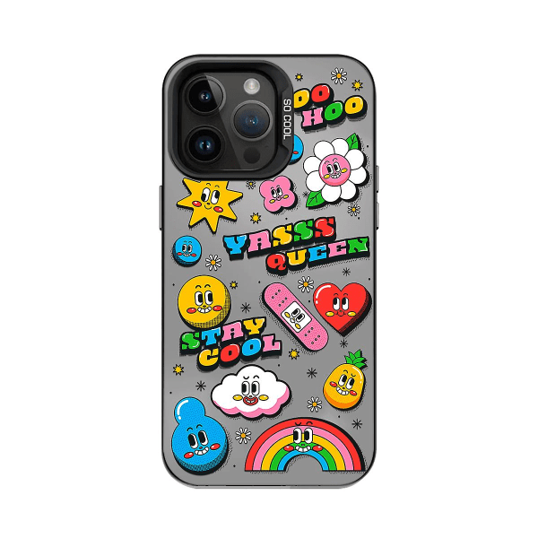 Tecknad Frosted Dubbellager Färg Silver Phone case Lämplig för Iphone 15 Case Case Stil E Svart Ypmd0898