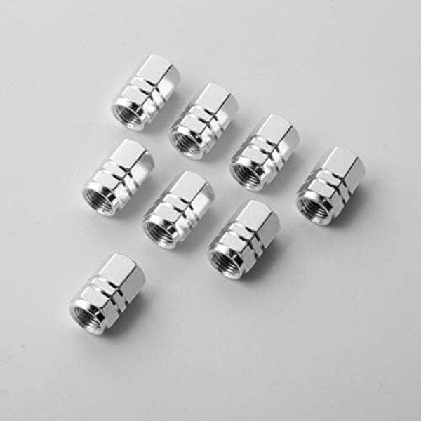 EBOOT 8 delar Däckstamventilkåpor Hjulventilkåpor Dammtät cap för bil, hexagonform (blå) Silver