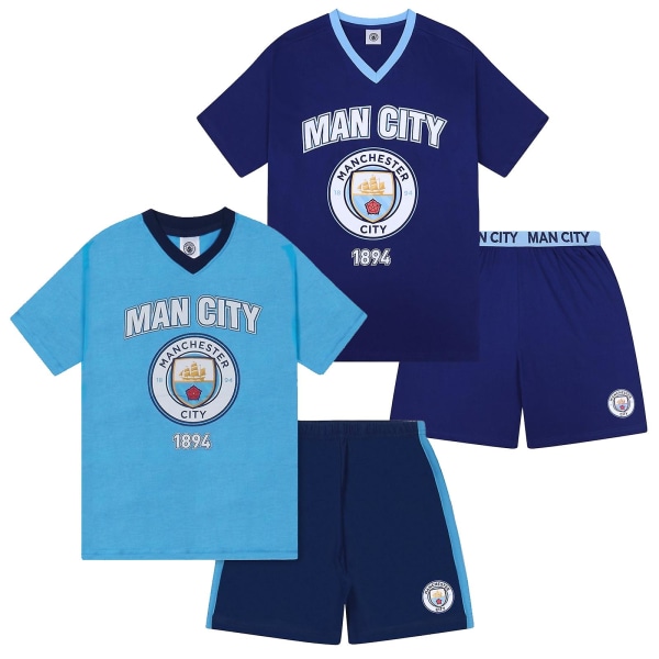 Manchester City Herr Pyjamas Kort Loungewear OFFICIELL Fotbollspresent Blue Marl Small